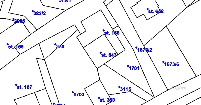 Parcela st. 647 v KÚ Lubná u Poličky, Katastrální mapa