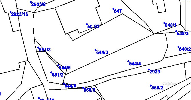 Parcela st. 544/3 v KÚ Lubná u Poličky, Katastrální mapa