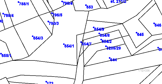 Parcela st. 654/7 v KÚ Lubná u Poličky, Katastrální mapa