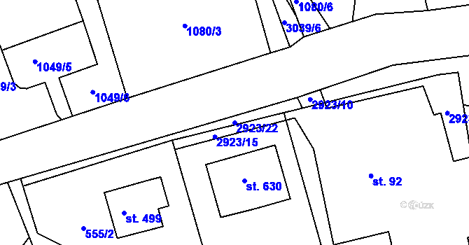 Parcela st. 2923/22 v KÚ Lubná u Poličky, Katastrální mapa