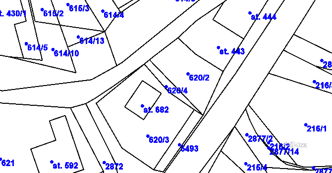 Parcela st. 620/4 v KÚ Lubná u Poličky, Katastrální mapa