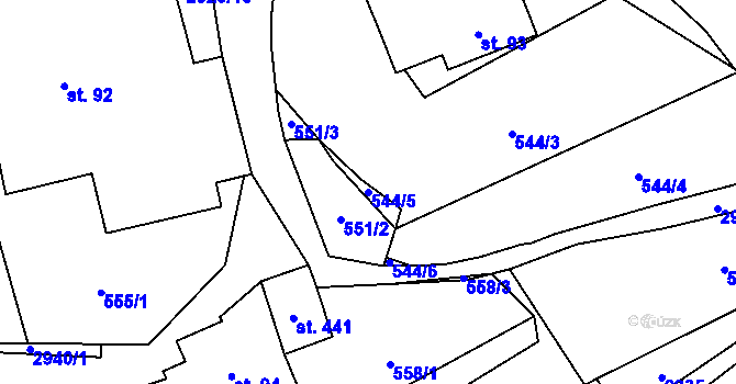 Parcela st. 544/5 v KÚ Lubná u Poličky, Katastrální mapa