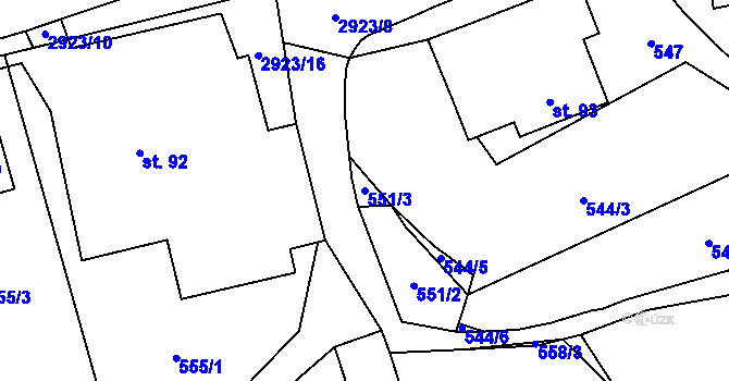 Parcela st. 551/3 v KÚ Lubná u Poličky, Katastrální mapa