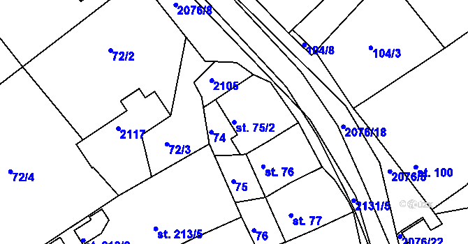 Parcela st. 75/2 v KÚ Lubná u Kroměříže, Katastrální mapa