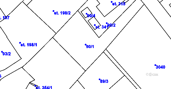 Parcela st. 90/1 v KÚ Lubná u Kroměříže, Katastrální mapa