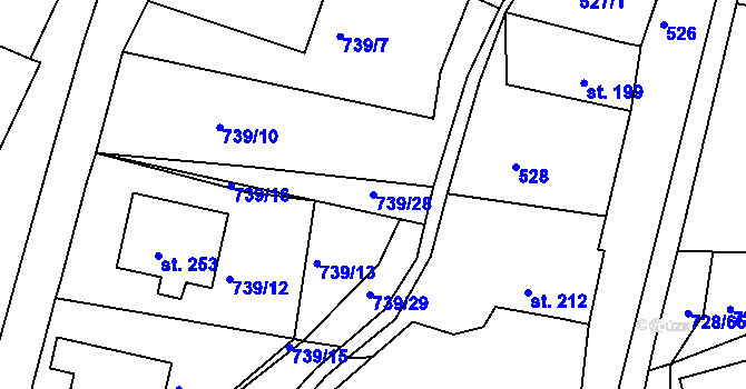 Parcela st. 739/28 v KÚ Lubná u Kroměříže, Katastrální mapa