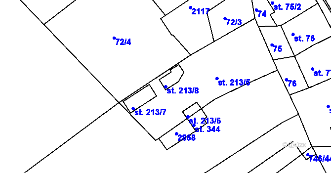 Parcela st. 213/8 v KÚ Lubná u Kroměříže, Katastrální mapa