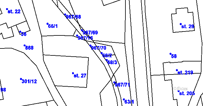 Parcela st. 68/2 v KÚ Lubník, Katastrální mapa
