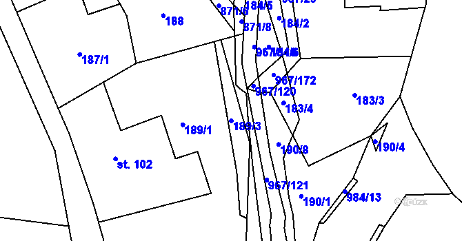 Parcela st. 189/3 v KÚ Lubník, Katastrální mapa