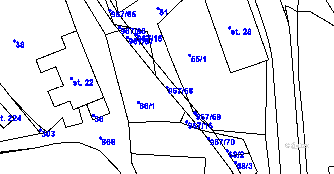 Parcela st. 967/68 v KÚ Lubník, Katastrální mapa