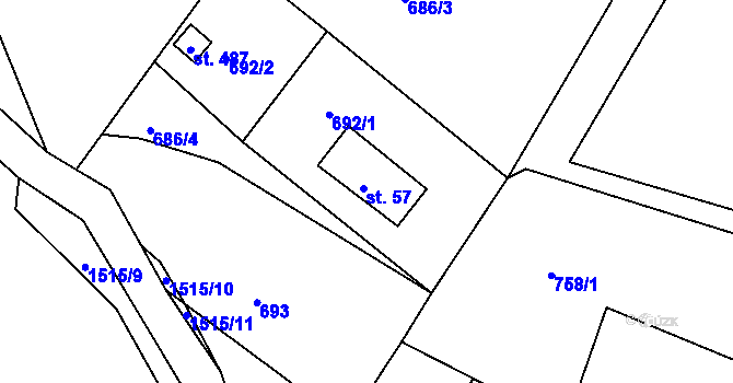 Parcela st. 57 v KÚ Lubno, Katastrální mapa