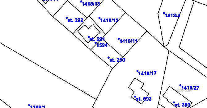 Parcela st. 290 v KÚ Lubno, Katastrální mapa