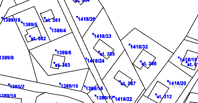 Parcela st. 385 v KÚ Lubno, Katastrální mapa