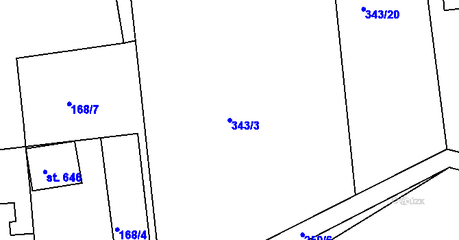 Parcela st. 343/3 v KÚ Lubno, Katastrální mapa
