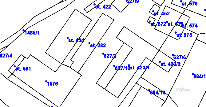 Parcela st. 627/3 v KÚ Lubno, Katastrální mapa