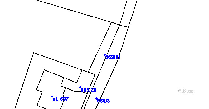 Parcela st. 669/11 v KÚ Lubno, Katastrální mapa