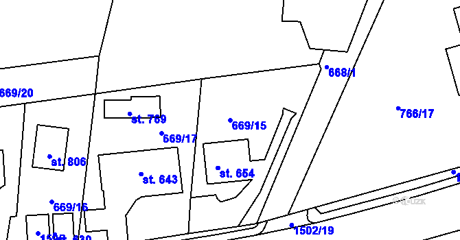 Parcela st. 669/15 v KÚ Lubno, Katastrální mapa