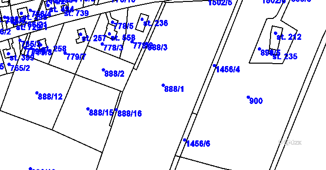 Parcela st. 888/1 v KÚ Lubno, Katastrální mapa