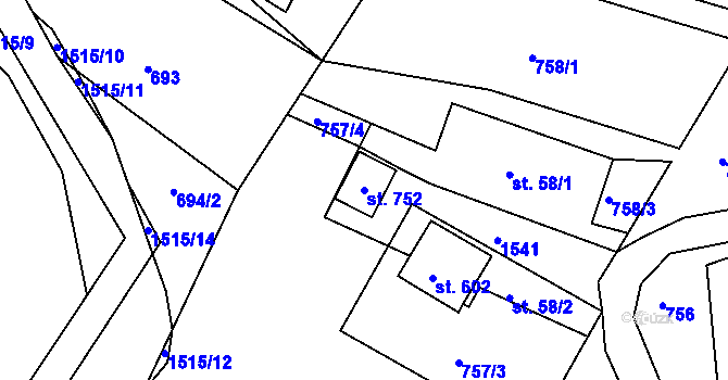 Parcela st. 752 v KÚ Lubno, Katastrální mapa