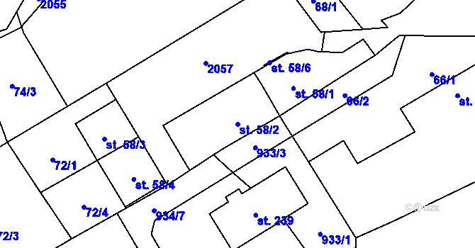 Parcela st. 58/2 v KÚ Lubojaty, Katastrální mapa