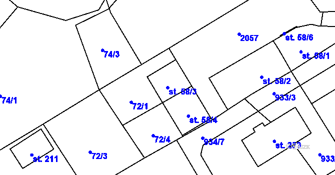 Parcela st. 58/3 v KÚ Lubojaty, Katastrální mapa