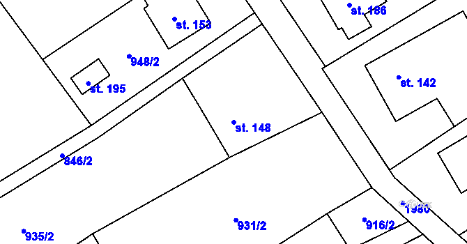 Parcela st. 148 v KÚ Lubojaty, Katastrální mapa