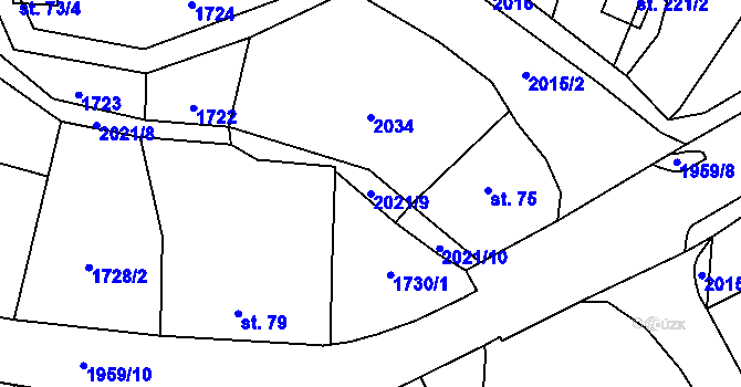 Parcela st. 2021/9 v KÚ Lubojaty, Katastrální mapa