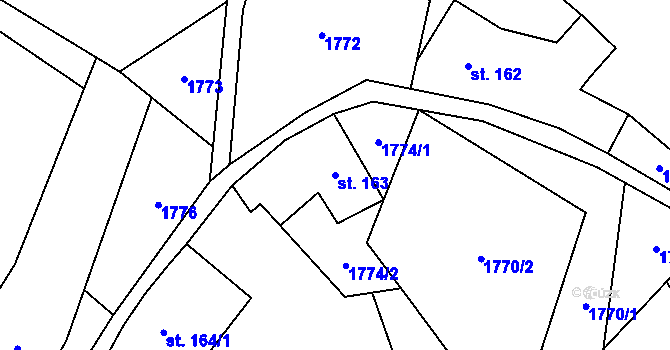 Parcela st. 163 v KÚ Luboměř, Katastrální mapa