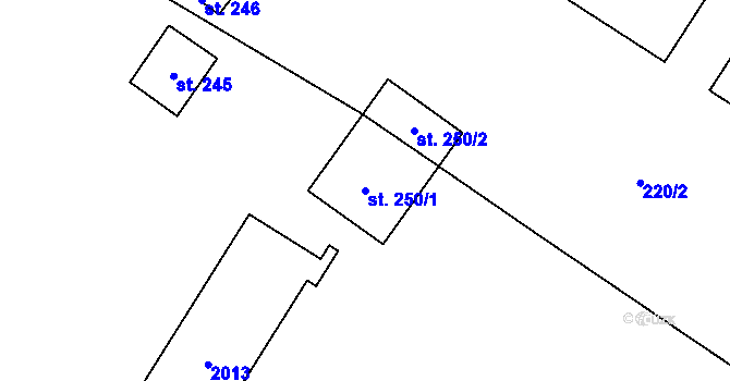 Parcela st. 250/1 v KÚ Luboměř, Katastrální mapa