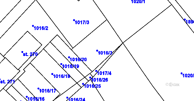 Parcela st. 1016/3 v KÚ Luboměř, Katastrální mapa