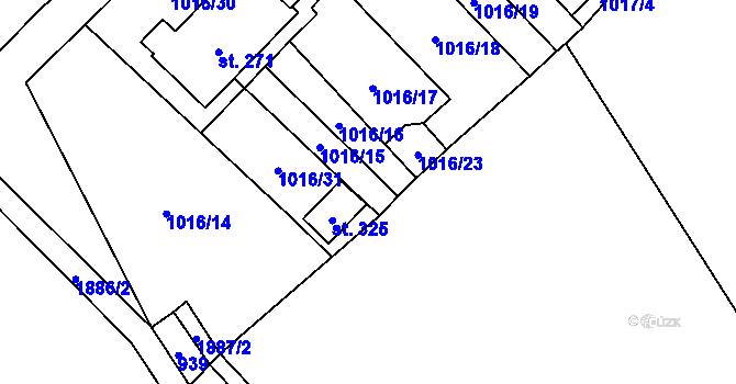 Parcela st. 1016/21 v KÚ Luboměř, Katastrální mapa