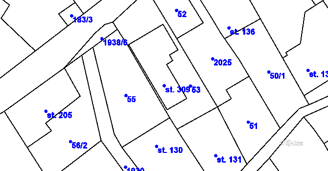 Parcela st. 309 v KÚ Luboměř, Katastrální mapa