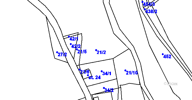 Parcela st. 21/2 v KÚ Dolní Luby, Katastrální mapa