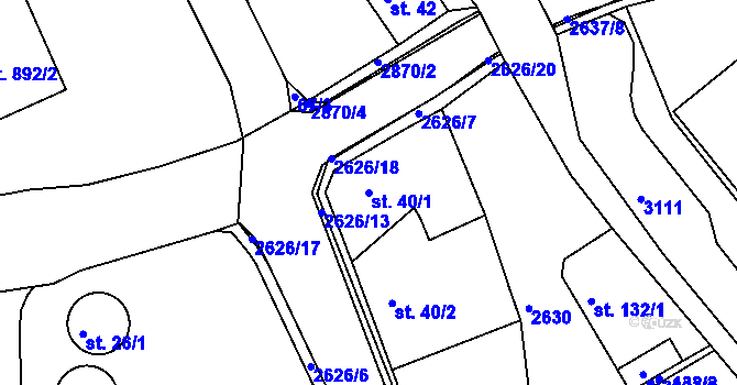 Parcela st. 40/1 v KÚ Luby I, Katastrální mapa