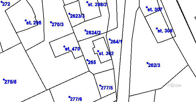 Parcela st. 302 v KÚ Luby I, Katastrální mapa