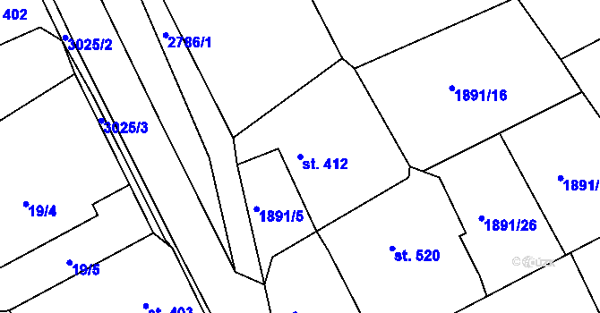 Parcela st. 412 v KÚ Luby I, Katastrální mapa