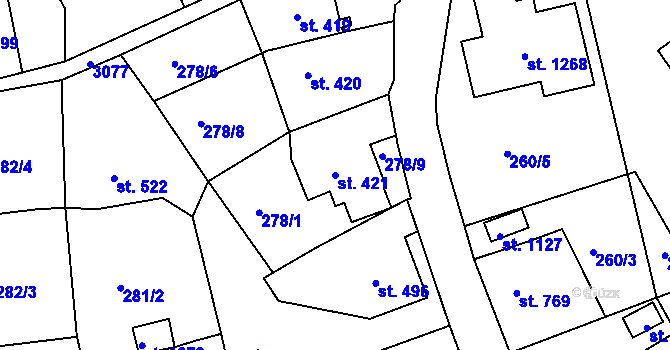 Parcela st. 421 v KÚ Luby I, Katastrální mapa