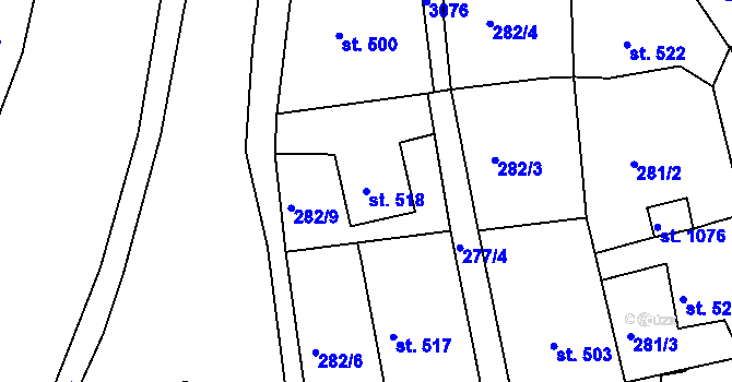Parcela st. 518 v KÚ Luby I, Katastrální mapa