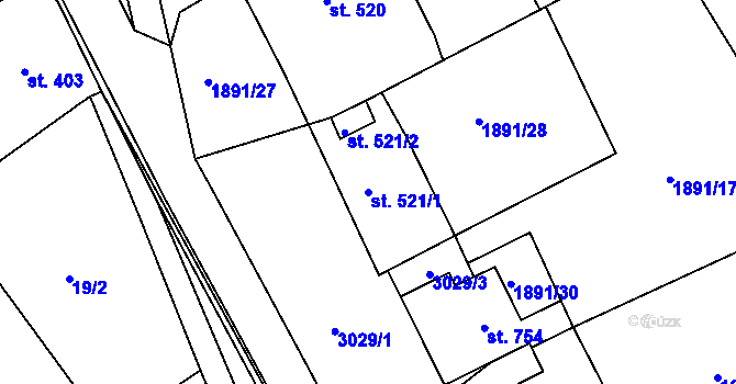 Parcela st. 521/1 v KÚ Luby I, Katastrální mapa