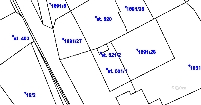 Parcela st. 521/2 v KÚ Luby I, Katastrální mapa