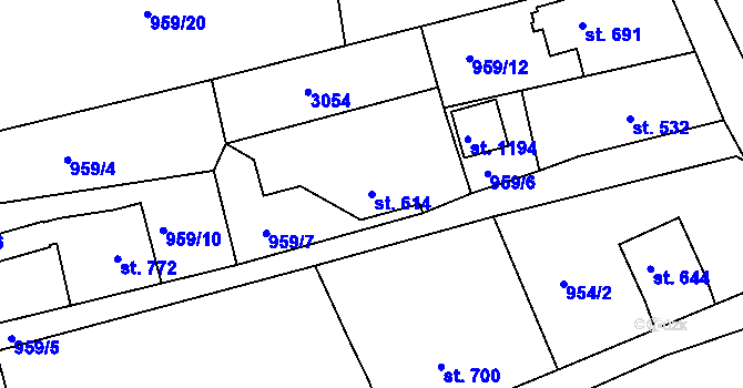 Parcela st. 614 v KÚ Luby I, Katastrální mapa