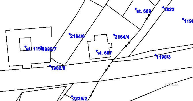 Parcela st. 687 v KÚ Luby I, Katastrální mapa