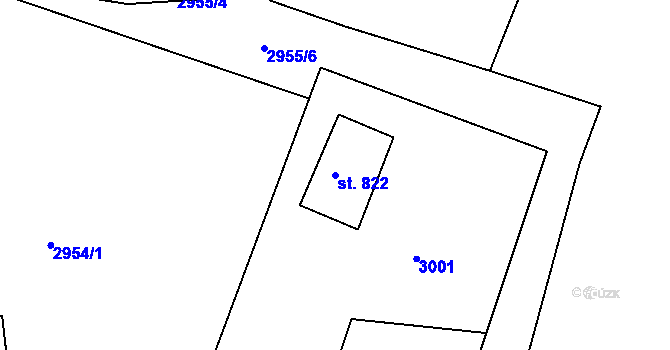 Parcela st. 822 v KÚ Luby I, Katastrální mapa