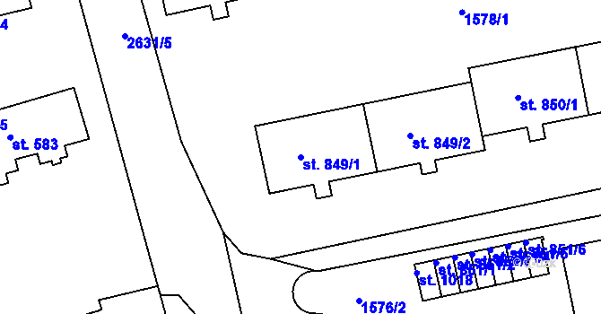 Parcela st. 849/1 v KÚ Luby I, Katastrální mapa