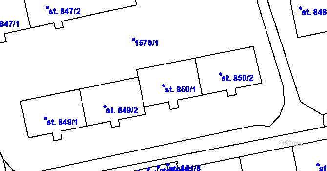 Parcela st. 850/1 v KÚ Luby I, Katastrální mapa