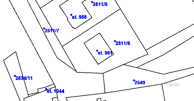 Parcela st. 981 v KÚ Luby I, Katastrální mapa