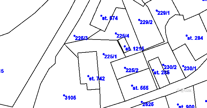 Parcela st. 225/1 v KÚ Luby I, Katastrální mapa