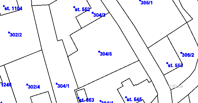 Parcela st. 304/5 v KÚ Luby I, Katastrální mapa