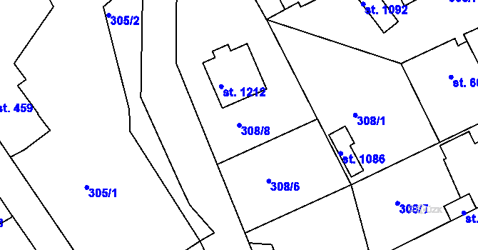 Parcela st. 308/8 v KÚ Luby I, Katastrální mapa
