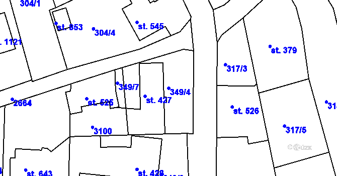 Parcela st. 349/4 v KÚ Luby I, Katastrální mapa